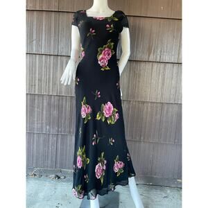 🔥Vintage 90s Dress Barn Rose Chiffon Fairy Whimsy Romantic Bias Cut Maxi Dress